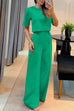 Meridress Crewneck Short Sleeve Crop Top Wide Leg Palazzo Pants Outfits Set