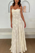 Meridress Spaghetti Strap Back Lace-up Applique Flower Lace Maxi Dress