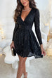 Meridress Wrap V Neck Waisted Sequin Mini Party Dress