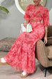 V Neck Tie Knot Crop Top and Ruffle Maxi Skirt Floral Paisley Print Set