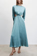 Meridress Long Sleeves Cut Out Waist Pleated Maxi Dress