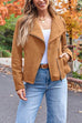 Meridress Zip Up Pocketed Faux Suede Moto Jacket(in 7 Colors)