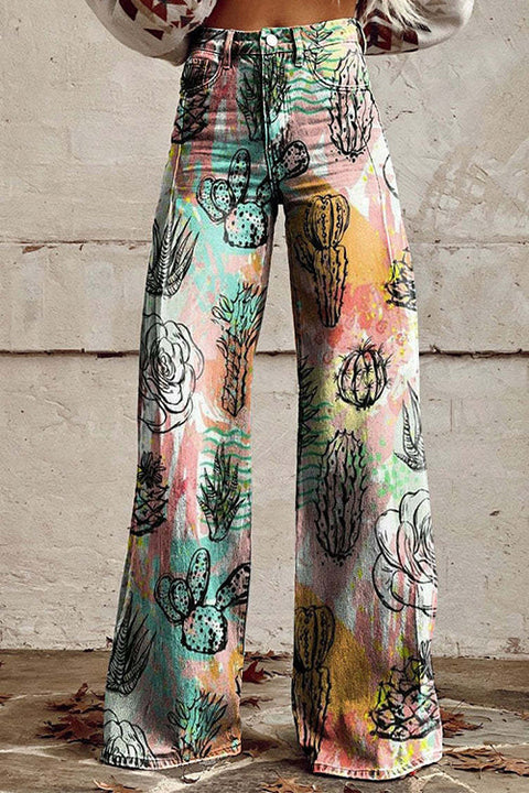 Meridress High Waist Unique Print Wide Leg Pants