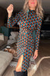 Long Sleeves Slit Printed Knee Length Bodycon Dress