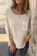 Meridress 3/4 Sleeves Pocketed Cotton Linen Casual T-shirt