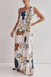 Meridress Tie Knot One Shoulder Floral Print Maxi Dress