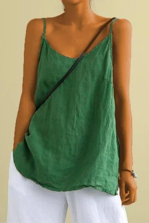 Meridress Scoop Neck Solid Cotton Linen Cami Top