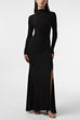 Meridress Mockneck Long Sleeves High Slit Bodycon Maxi Dress