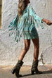 Meridress Tie Dye Long Sleeves Tassle Mini Dress