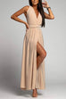 Meridress V Neck Sleeveless Back Criss Cross High Slit Maxi Party Dress