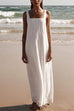 Meridress Square Collar Striped Maxi Cami Beach Dress