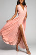 Meridress V Neck Sleeveless Back Criss Cross High Slit Maxi Party Dress