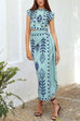 Meridress Printed Cap Sleeves Crop Top Tie Waist Maxi Wrap Skirt Set