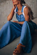 Meridress Pocketed Wide Leg Baggy Denim Overalls