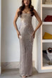 Meridress Strapless Back Slit Rhinestone Bodycon Maxi Party Dress