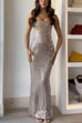 Meridress Strapless Back Slit Rhinestone Bodycon Maxi Party Dress