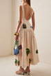 Meridress Sleeveless Tropic Print Open Back Ruffle Maxi Dress