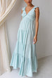 Meridress V Neck Ruffle Trim Tiered Sleeveless Linen Maxi Dress