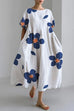 Meridress Printed Short Sleeves Pocketed A-line Midi Dress