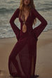 Meridress V Neck Side Slit Crochet Beach Cover Up Maxi Dress