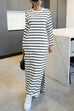 Meridress Round Neck Side Slit Striped Maxi Dress