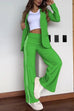 Meridress Color Block Open Front Blazer Elastic Waist Slit Wide Leg Pants Set