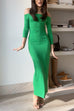 Meridress Off Shoulder Long Sleeves Back Slit Bodycon Maxi Dress