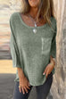 Meridress 3/4 Sleeves Pocketed Cotton Linen Casual T-shirt