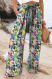 Meridress Drawstring Elastic Waist Wide Leg Floral Print Pants