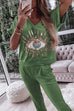 Meridress Sequin Pattern V Neck Short Sleeve Top with Pocketed Pants Casual Set