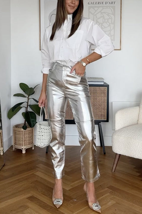 Meridress High Rise Metallic Faux Leather Cropped Pants