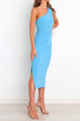 Meridress One Shoulder Sleeveless Side Split Ruched Midi Dress