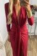 Meridress Deep V Neck Ruched Slit Maxi Bodycon Dress