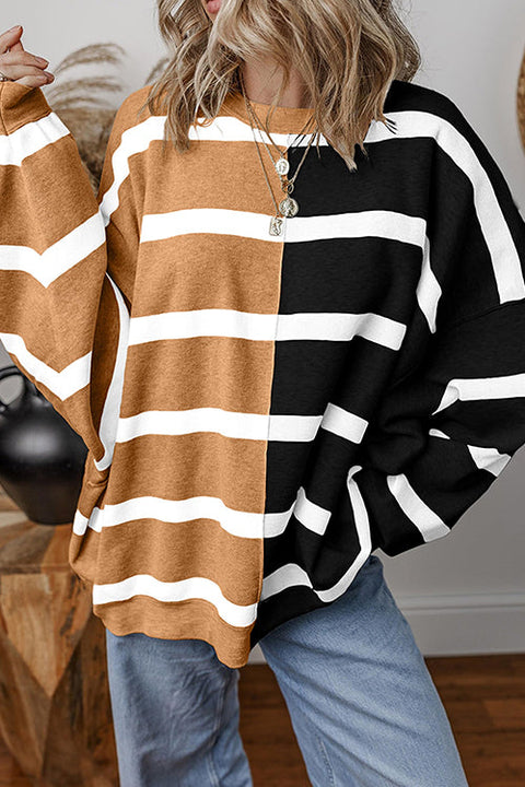 Meridress Long Sleeves Color Block Striped Oversized Sweatshirt