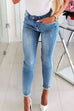 Meridress Bow Knot Pearl Beaded Pencil Denim Pants