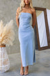 Strapless Side Slit Bodycon Denim Maxi Dress