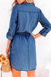 Meridress Rolled Up Long Sleeves Tie Waist Denim Shirt Dress