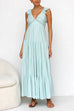 Meridress V Neck Ruffle Trim Tiered Sleeveless Linen Maxi Dress