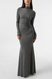 Meridress Mockneck Long Sleeves High Slit Bodycon Maxi Dress