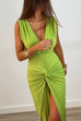 Meridress Deep V Neck Backless Ruched Twist Front Slit Maxi Dress