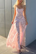 Meridress Spaghetti Strap Back Lace-up Applique Flower Lace Maxi Dress