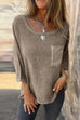 Meridress 3/4 Sleeves Pocketed Cotton Linen Casual T-shirt