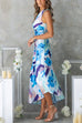 One Shoulder Cut Out Print Asymmetrical Pleated Maxi Dress