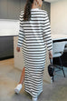 Meridress Round Neck Side Slit Striped Maxi Dress