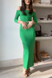 Meridress Off Shoulder Long Sleeves Back Slit Bodycon Maxi Dress