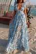 Meridress Deep V Neck Slit Ruffle Trim Floral Maxi Vacation Dress