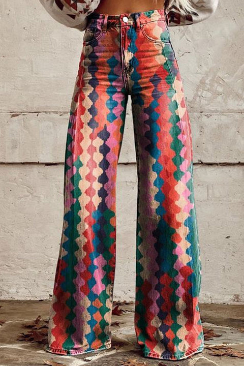 Meridress High Rise Color Block Printed Wide Leg Pants