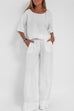 Meridress Round Neck 3/4 Sleeves Pullovers Wide Leg Pants Cotton Linen Set