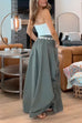 Meridress Side Drawstring Ruched Cotton Linen Baggy Maxi Skirt