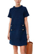 Meridress Elegant Crewneck Short Sleeves Buttons Tweed Dress